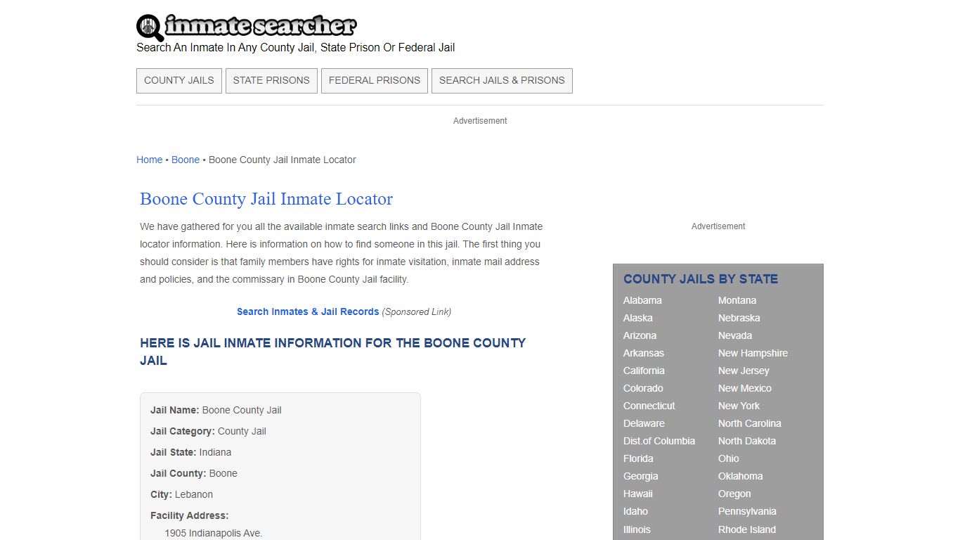 Boone County Jail Inmate Locator - Inmate Searcher